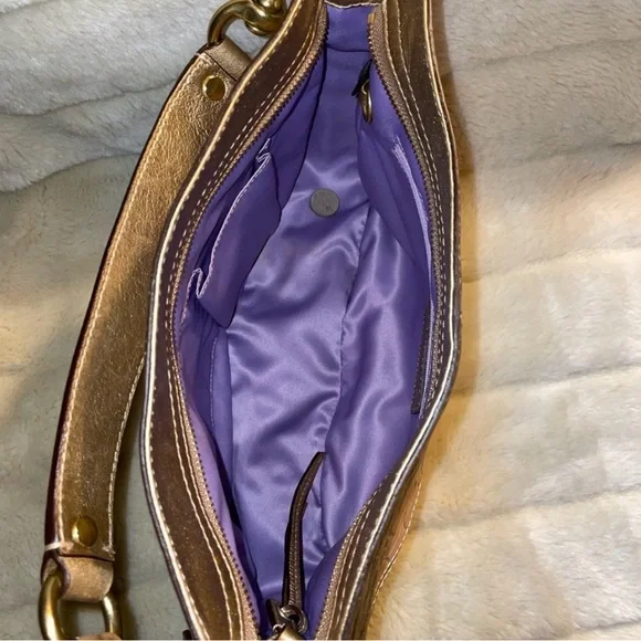 Coach Metallic Patchwork Shoulder Bag in Gold and Tan - Picture 3 of 7